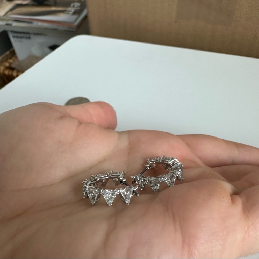 Swavorski Matrix Hoop Earrings White Rhodium Plated Diamond Mini Small Hoop Tiny - Picture 11 of 15